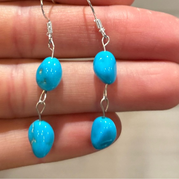 Turquoise Sleeping Beauty 925 dangle earrings hand made - Picture 3 of 7